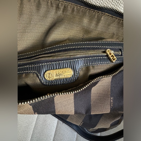 Fendi Black Brown Pequin Canvas Shoulder Bag - Picture 12 of 16